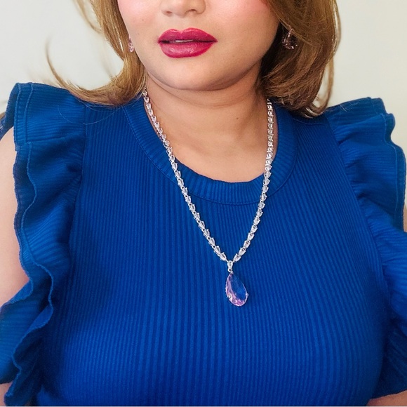 Vintage Classic Diamonds and Purple Crystal Necklace in Titanium, 12 inches Long - Picture 6 of 7